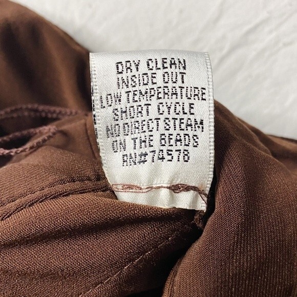 Caché Brown Ruffle Layered Tiered Jewel Beaded Cocktail Party Dress Satin Size 4 - Picture 9 of 11